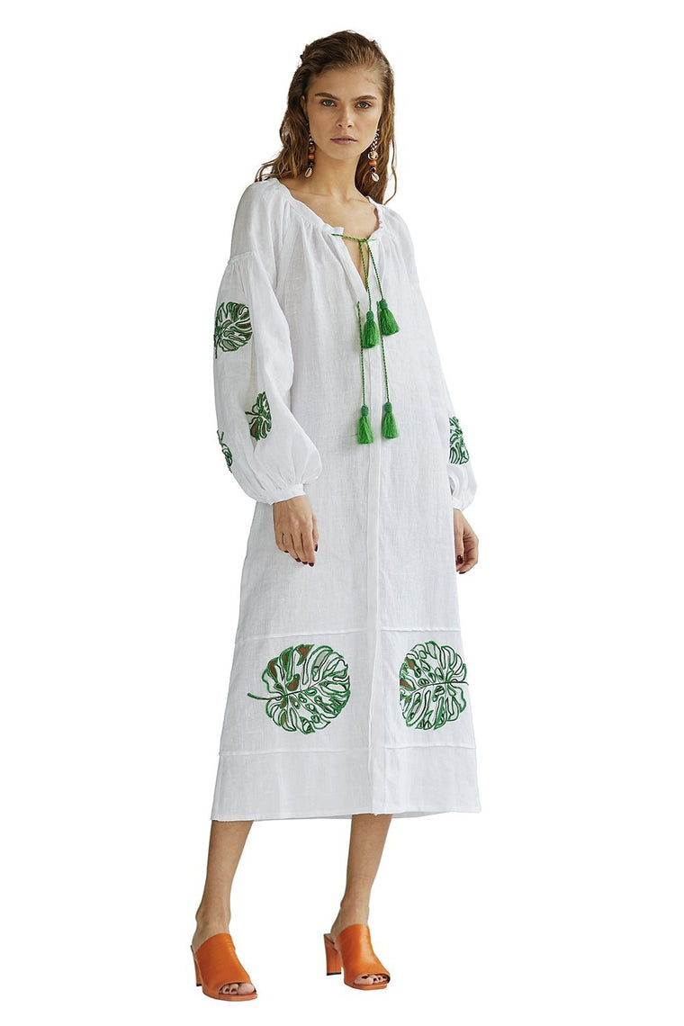 Bali White Dress with Sleeves and Beads
