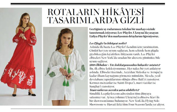 Lee Pfayfer designer's interview in Marie Claire Turkey print edition
