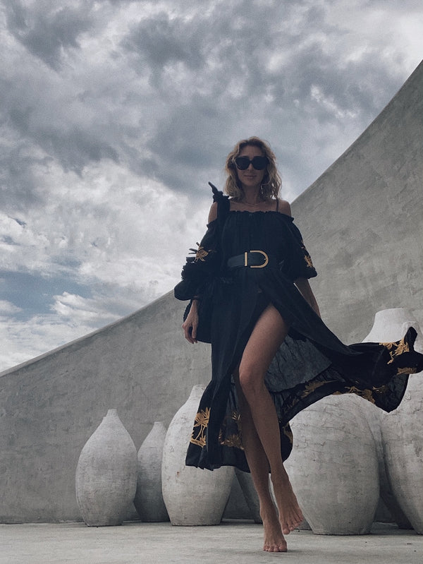 Nino Eliava wearing Lee Pfayfer Back to Nature dress
