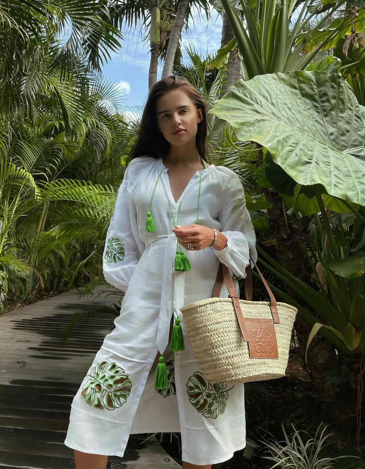 Ann Andres wearing LEE PFAYFER Monstera dress